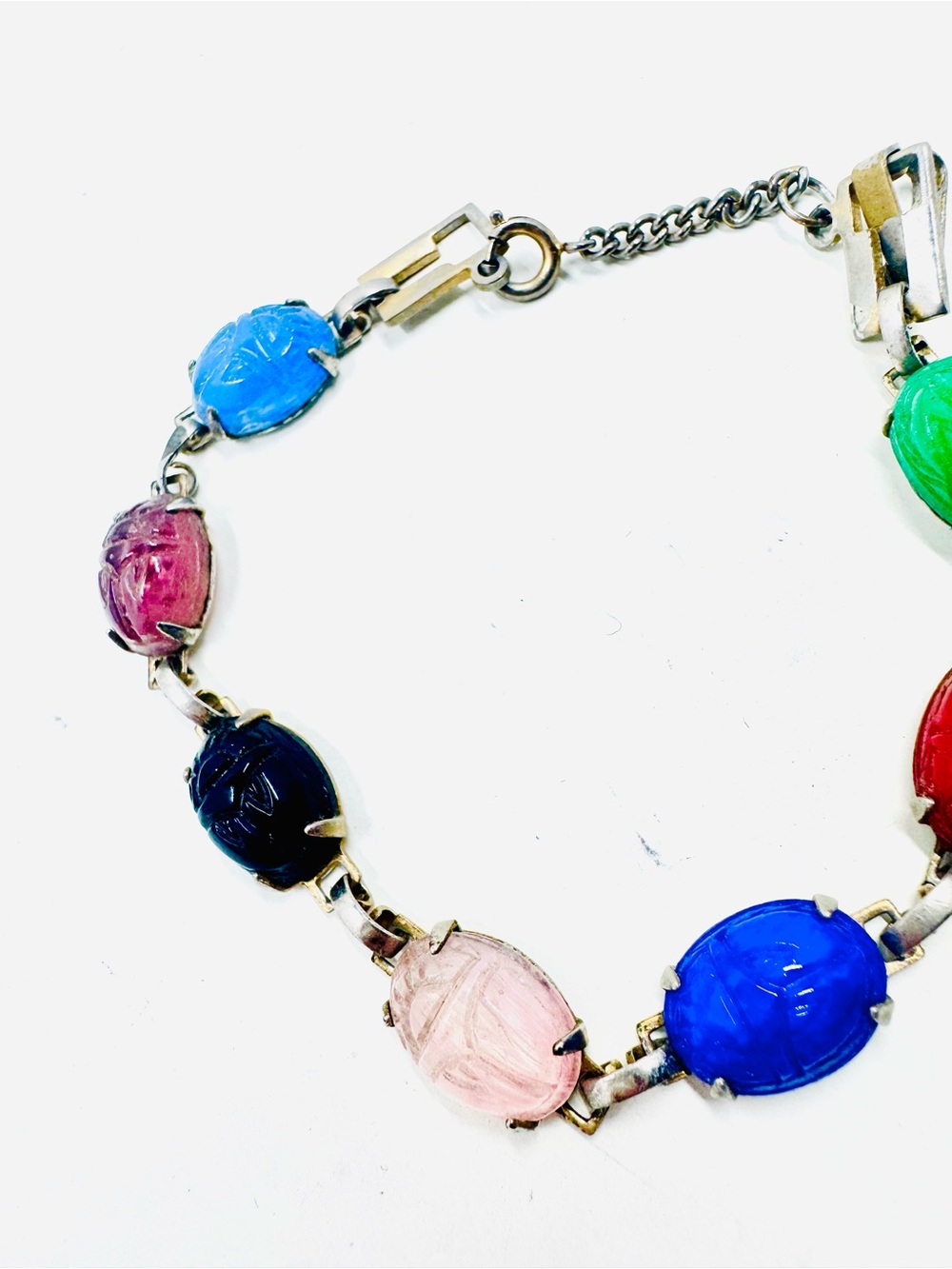 Vintage Scarab Link Bracelet Colorful Stones - Picture 3 of 5
